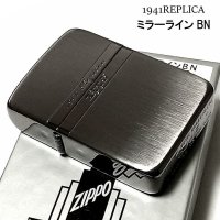 ZIPPO ライター ミラーライン ジッポ 1941 復刻レプリカ ブラックニッケル サテン＆鏡面 かっこいい おしゃれ シンプル メンズ ギフト プレゼント