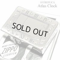 ZIPPO ライター ジッポ 1935 復刻レプリカ アトラースクロック シルバー 燻し 時計 ラインストーン 3バレル かっこいい おしゃれ 角型 メンズ レディース ギフト プレゼント