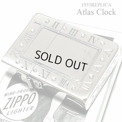 画像1: ZIPPO ライター ジッポ 1935 復刻レプリカ アトラースクロック シルバー 燻し 時計 ラインストーン 3バレル かっこいい おしゃれ 角型 メンズ レディース ギフト プレゼント