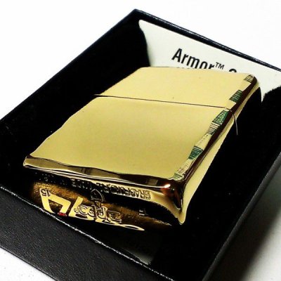 画像2: ZIPPO アーマー ジッポ ライター ゴールド シャインレイ 金タンク 重厚モデル 両面コーナー彫刻 金 シンプル メンズ ジッポー ギフト プレゼント