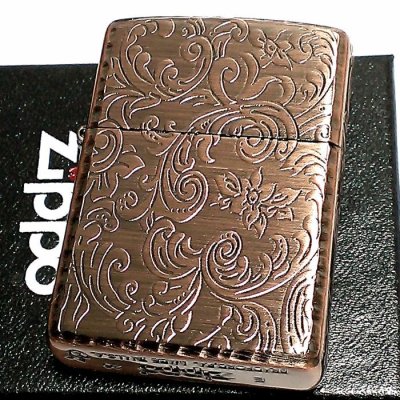 画像2: ZIPPO ライター アーマー ジッポ 5面 アラベスク 銅古美 カッパー かっこいい 葉 花 コーナーリューター  おしゃれ 銅 重厚 メンズ ギフト