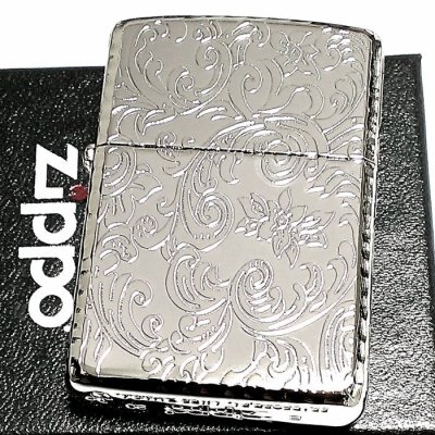 画像2: ZIPPO アーマー 5面 アラベスク シルバー プラチナ 鏡面 ジッポ ライター かっこいい 葉 花 コーナーリューター  おしゃれ 銀 重厚 メンズ ギフト プレゼント