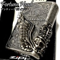 ZIPPOライター かっこいい フォーチュンヘッド ジッポ 銀イブシ スカル 大型3面メタル ライター Fortune head ふくろう ドクロ おしゃれ メンズ ギフト プレゼント