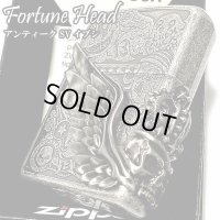 ZIPPOライター かっこいい フォーチュンヘッド ジッポ 銀イブシ スカル 大型3面メタル ライター Fortune head ふくろう ドクロ おしゃれ メンズ ギフト プレゼント