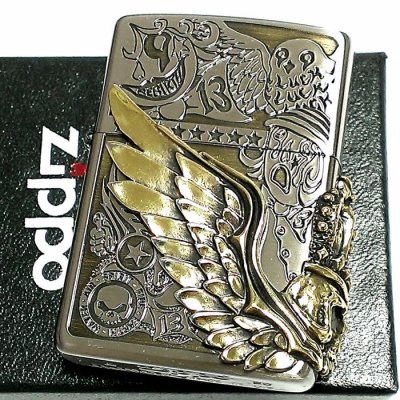 画像2: ZIPPO ライター Fortune head ジッポ スカル3面メタル ふくろう かっこいい フォーチュンヘッド ブラス古美 ドクロ おしゃれ メンズ ギフト プレゼント