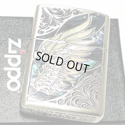 画像2: ZIPPO アーマー ジッポライター シェルウイング 天使の羽 シルバー イブシ 天然貝 深彫り彫刻 両面加工 重厚 かっこいい おしゃれ メンズ レディース ギフト