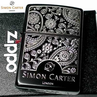 画像1: ZIPPO おしゃれ ライター サイモンカーター ジッポ かっこいい ペイズリ― マットブラック×シルバー 艶消し 黒 彫刻 メンズ ブランド プレゼントかわいい