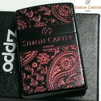 ZIPPO ライター サイモンカーター ジッポ ペイズリ― マットブラック×レッド 艶消し 黒 赤 彫刻 かっこいい メンズ ブランド ジッポ― かわいい おしゃれ ギフト プレゼント