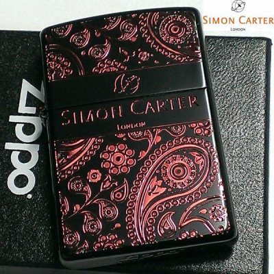 画像1: ZIPPO ライター サイモンカーター ジッポ ペイズリ― マットブラック×レッド 艶消し 黒 赤 彫刻 かっこいい メンズ ブランド ジッポ― かわいい おしゃれ ギフト プレゼント