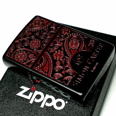 画像2: ZIPPO ライター ブランド サイモンカーター ジッポ かっこいい ペイズリ― マットブラック×レッド 艶消し 黒 赤 彫刻 メンズ おしゃれ ギフト プレゼント 女性