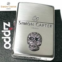 ZIPPO サイモンカーター ジッポ ライター スカルメタル スワロフスキー ドクロ シルバー 銀イブシ かっこいい おしゃれ メンズ ブランド ギフト プレゼント