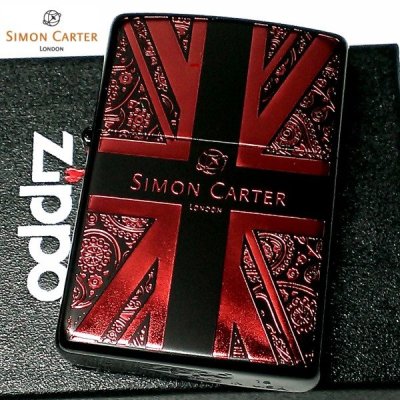 画像1: ZIPPO サイモンカーター ジッポ ライター ブランド ユニオンジャック＆ペイズリー マットブラック ワインレッド 艶消し黒 彫刻 かっこいい メンズ プレゼント