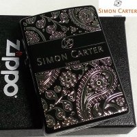 ZIPPO ライター サイモンカーター ジッポ かっこいい ペイズリ― マットブラック×シルバー 艶消し 黒 彫刻 メンズ ブランド プレゼント かわいい おしゃれ