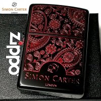 ZIPPO ライター ブランド サイモンカーター ジッポ かっこいい ペイズリ― マットブラック×レッド 艶消し 黒 赤 彫刻 メンズ おしゃれ ギフト プレゼント 女性