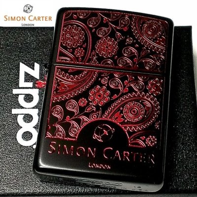 画像1: ZIPPO ライター ブランド サイモンカーター ジッポ かっこいい ペイズリ― マットブラック×レッド 艶消し 黒 赤 彫刻 メンズ おしゃれ ギフト プレゼント 女性