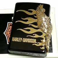 ZIPPO ハーレーダビッドソン ジッポライター ブラック＆ゴールド かっこいい ファイヤー 3面ゴールドメタル イーグル 黒金 HARLEY-DAVIDSON 日本国内限定モデル ジッポー ギフト