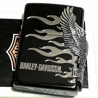 画像1: ZIPPO ハーレーダビッドソン ジッポライター ブラック＆シルバー かっこいい ファイヤー 3面銀燻しメタル イーグル 黒銀 HARLEY-DAVIDSON 日本国内限定モデル ジッポー ギフト