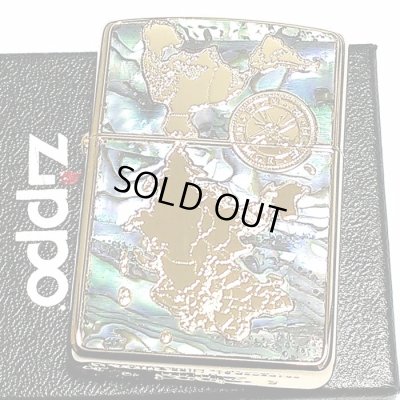 画像2: ZIPPO アーマー シェルワールドマップ ジッポ ライター おしゃれ ゴールド 天然貝 両面別柄加工 彫刻 世界地図 かっこいい 金タンク 重厚 メンズ  ギフト プレゼント