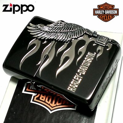 画像2: ZIPPO ハーレーダビッドソン ジッポライター ブラック＆シルバー かっこいい ファイヤー 3面銀燻しメタル イーグル 黒銀 HARLEY-DAVIDSON 日本国内限定モデル ジッポー ギフト