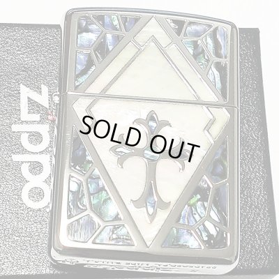 画像2: ZIPPO ジッポ アーマー シェルインレイ 天然貝象嵌 クロス ライター 重厚 シルバー 美しい ホワイトシェル かっこいい おしゃれ メンズ レディース ギフト プレゼント