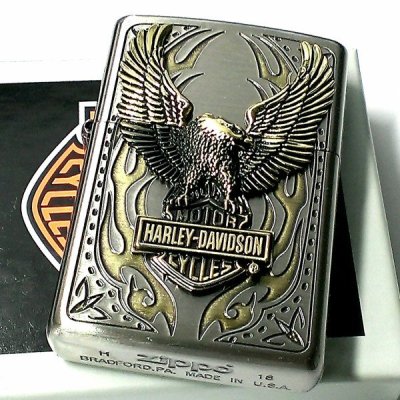 画像2: ZIPPO ライター ハーレーダビッドソン ジッポ アンティークニッケル＆ゴールド 金銀 古美仕上げ 鷲 メタル イーグル 日本国内限定モデル かっこいい ジッポー