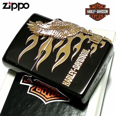 画像2: ZIPPO ハーレーダビッドソン ジッポライター ブラック＆ゴールド かっこいい ファイヤー 3面ゴールドメタル イーグル 黒金 HARLEY-DAVIDSON 日本国内限定モデル ジッポー ギフト