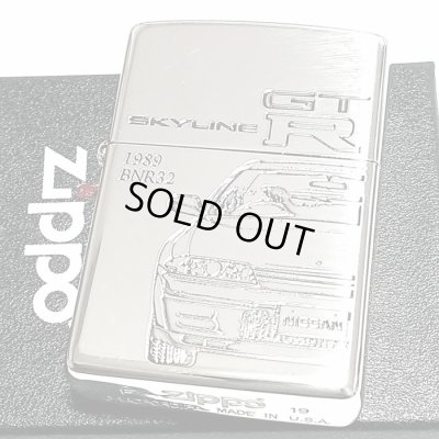 画像1: ZIPPO ライター スカイラインGT-R 生誕50周年記念 ジッポ R32 限定 日産公認モデル GTR-BNR32 シリアル入り シルバーイブシ 両面加工 車 かっこいい メンズ ギフト プレゼント