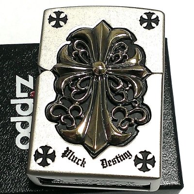 画像2: ZIPPO ライター メタルジャケット ジッポ 超重厚 クロス シルバー＆ゴールド 5面デザイン 艶消し 彫刻 メンズ 銀 十字架 アクセサリー かっこいい ギフト