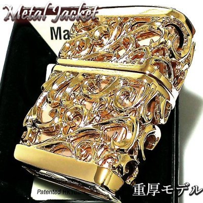 画像1: ZIPPO ライター 超重厚 メタルジャケット ゴールド 豪華 ジッポ 彫刻デザイン デビル 4面加工 金 メンズ ゴールドポリッシュ アクセサリー かっこいい プレゼント ギフト