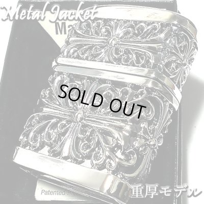 画像1: ZIPPO ライター メタルジャケット ダブルクロス 超重厚 シルバーイブシ ジッポ 4面加工 彫刻デザイン 銀 メンズ アクセサリー かっこいい 十字架 プレゼント ギフト