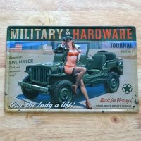 ブリキ看板アメリカン ミリタリーカー MILITARI&HARDWARE ビンテージ プレート 壁飾り ビンテージ 雑貨 インテリア セクシーレディー サーファー カフェ 店舗