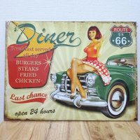 木製看板 ルート66 Diner 66 セクシー ウッドボード サーフィン ガレージ 可愛い リビング 壁掛け かわいい おしゃれ サーファー カフェ 店舗 飾り レトロ看板