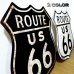 画像1: ブリキ看板 ビンテージ ROUTE66 ダイスカット 壁掛け アメリカン ガレージ プレート 壁飾り 雑貨 大きい インテリア 可愛い かわいい サーファー カフェ 店舗 (1)