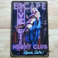 アメリカン ブリキ看板 セクシー ラスベガス ESCAPE プレート 壁飾り ビンテージ 雑貨 インテリア 可愛い かわいい サーファー カフェ 店舗