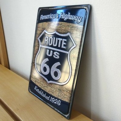 画像3: ブリキ看板 ビンテージ ROUTE US 66 BL ルート66 アメリカン マップ ガレージ プレート 壁飾り 雑貨 インテリア 可愛い かわいい かっこいい サーファー カフェ 店舗