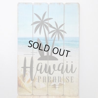 画像1: 木製看板 おしゃれ ハワイ ヤシの木 Hawaii Paradise ウッドボード サーファー サーフィン 海 ビーチ ガレージ リビング 壁掛け 可愛い カフェ かわいい 店舗 飾り レトロ看板