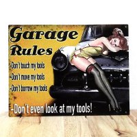 ブリキ看板 セクシー ビンテージ Garage Rules アンティーク ガレージ おしゃれ プレート 壁飾り かわいい アメリカン 雑貨 インテリア 可愛い サーファー カフェ 店舗