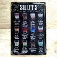 ブリキ看板 ビンテージ SHOTS ドリンク カラフル プレート 壁飾り アメリカン 雑貨 インテリア 可愛い かわいい かっこいい サーファー カフェ 店舗