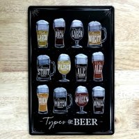 ブリキ看板 ビンテージTYPE OF BEER ビール ドリンク プレート 壁飾り アメリカン 雑貨 インテリア 可愛い かわいい サーファー カフェ 店舗