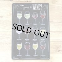 ブリキ看板 ワイン ビンテージ TYPE OF WINE ドリンク プレート 壁飾り 可愛い アメリカン 雑貨 インテリア かわいい サーファー カフェ 店舗