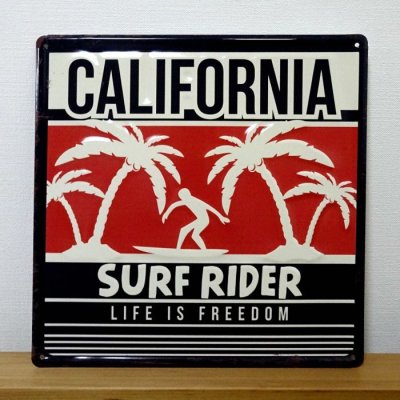 画像1: アメリカン ブリキ看板 CALIFORNIA カリフォルニア ビンテージ サーフィン サーファー プレート 壁飾り 雑貨 インテリア 可愛い かわいい かっこいい サーファー カフェ 店舗