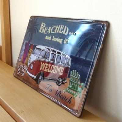 画像3: ブリキ看板 ビンテージ BEACHED ワーゲンバス アメリカン 可愛い ビーチ プレート 壁飾り 雑貨 インテリア かわいい サーファー カフェ 店舗