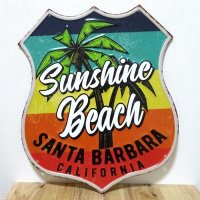 ブリキ看板 おしゃれ ビンテージ ビーチ Sunshine Beach ヤシの木 サーフィン アンティーク サーファー ガレージ プレート 可愛い 壁飾り アメリカン 雑貨 インテリア かわいい カフェ 店舗