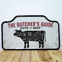 ブリキ看板 かわいい ビンテージ CUTS BEEF ウシ アンティーク ガレージ プレート 壁飾り アメリカン 牛 雑貨 インテリア おしゃれ 可愛い サーファー カフェ 店舗