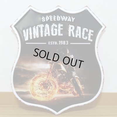 画像1: ブリキ看板 バイク ビンテージ VINTAGE RACE かっこいい ガレージ プレート 壁飾り アメリカン 雑貨 大きい インテリア サーファー カフェ 店舗