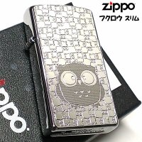 ZIPPO スリム ジッポ ライター フクロウ 細密エッチング 梟 彫刻 ニッケル鍍金 シルバー Metal Plate 可愛い メンズ レディース 女性