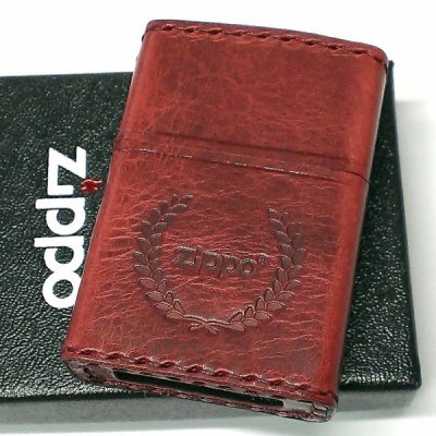 画像2: ZIPPO 革巻き ジッポ ライター ダメージ加工 レッド 赤 牛本皮 ユーズド仕上げ zippoロゴ ハンドメイド かっこいい おしゃれ ギフト 女性