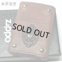 ZIPPO 革巻き ジッポ おしゃれ ライター キーホール ブラウン レザー 茶 鍵穴 アンティーク メタル クラシック 本牛皮 かっこいい メンズ ギフト