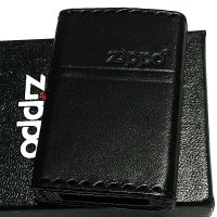 ZIPPO 革巻き ジッポ ライター ロゴ ブラック レザー 黒 本牛革 シンプル かっこいい 皮 メンズ ギフト プレゼント