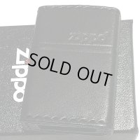 ZIPPO 革巻き ジッポ ライター ロゴ ブラック レザー 黒 本牛革 シンプル かっこいい 皮 メンズ ギフト プレゼント